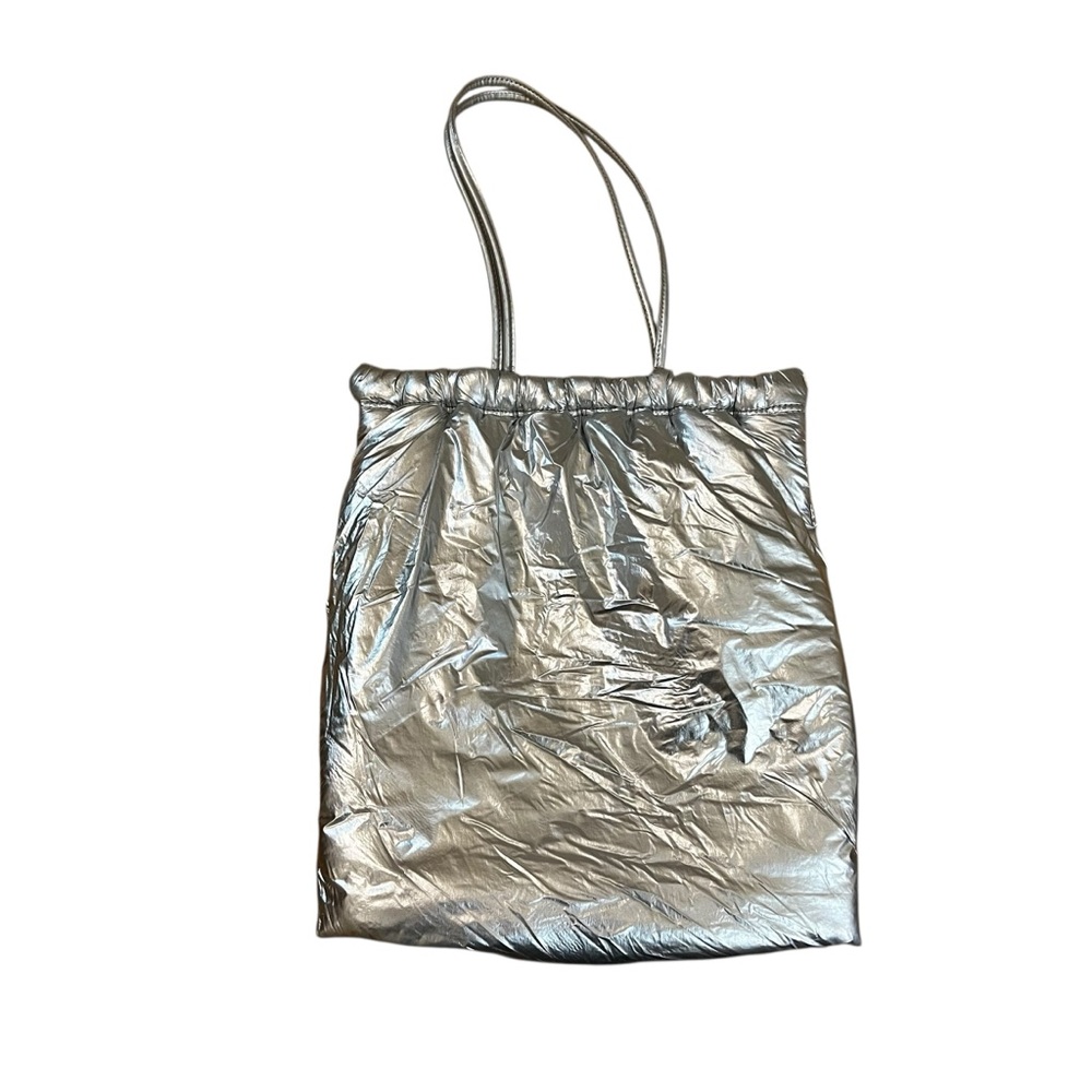 Zara Metallic Silver Puffer Tote Bag